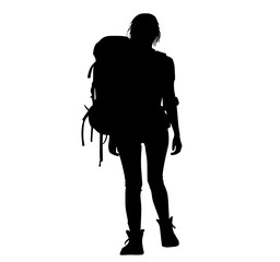 Silhouette woman with backpack, travel backpacker