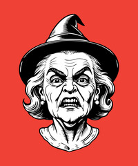 Halloween character face isolated on colored background. Hand drawn vector illustration in comic style.