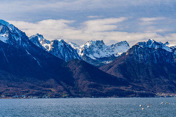 Obraz premium 2024 Beautiful view on lake Geneva and Montreux