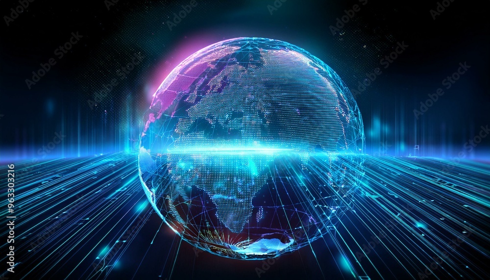 Aufkleber digital hologram globe with glowing data streams