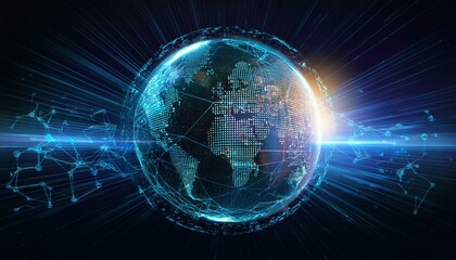 Obraz premium digital hologram globe with glowing data streams