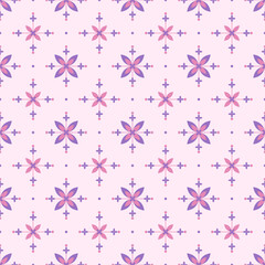 In this seamless pattern, the purple-pink flower and long stamens look gorgeous, set against a pink background. Alternately arranged beautifully. It looks precious, fine and delicate.