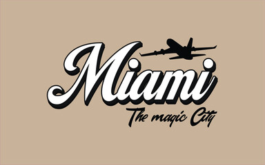 Miami Florida Retro Vector Illustration Text with Icons