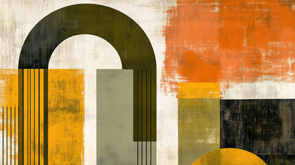 Abstract Geometric Canvas Art with Orange, Yellow, and Green