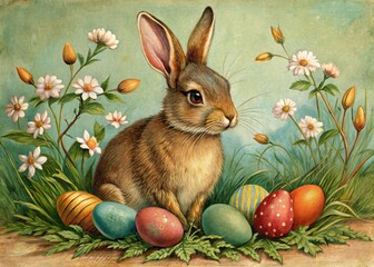 vintage distressed easter rabbit illustration