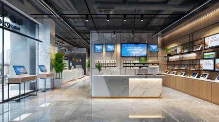 Modern Retail Store Interior with Digital Displays and Elegant Design