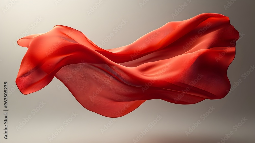 Poster a delicate ribbon of red fabric floating in ethereal motion