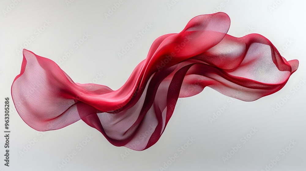 Poster a delicate piece of floating red fabric gently curving and swaying with graceful movement