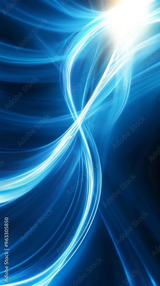 Poster abstract blue wavy lines background converging on light source