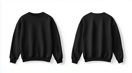Blank sweatshirt color black template front and back view on white background. crew neck mock up isolated on white background. Created using Generative AI Technology