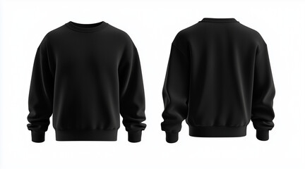 Blank sweatshirt color black template front and back view on white background. crew neck mock up isolated on white background. Created using Generative AI Technology