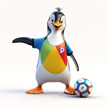3d penguin with soccer ball