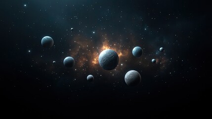 A stunning cosmic scene featuring multiple planets surrounded by the beauty of space and glowing stars.