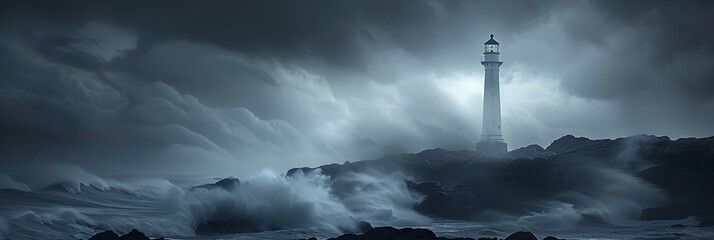 Obraz premium Unfaltering Beacon: Lighthouse Standing Strong Against the Storm