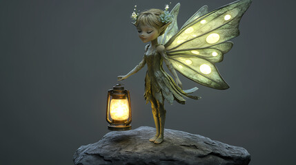 Sprite with lantern, 3d cg. Fairy. Illustration
