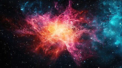 Obraz premium A stunning cosmic explosion in vibrant colors, showcasing the beauty of the universe and the mysteries of outer space.