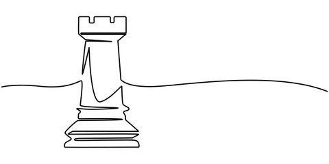 Single continuous line drawing chess pieces silhouette icon set isolated on white background. Black chess figures bishop, One line draw design vector illustration, Strategy Games Continuous Line