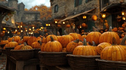 Autumn Harvest Festival A Bountiful Display of Pumpkins Under Warm Lighting, Creating a Festive Fall Mood Capture the Spirit of Fall with This Stunning Image