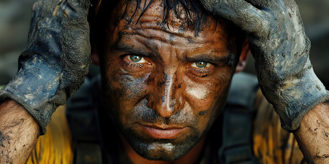 Skillful Tradesperson: A man in workman's clothes, his hands dirty from labor and his expression one of satisfaction.