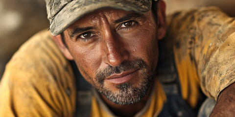 Skillful Tradesperson: A man in workman's clothes, his hands dirty from labor and his expression one of satisfaction.