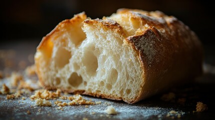 Close-up of a Partially Eaten Crusty Bread Roll