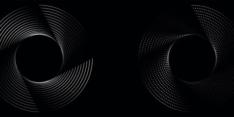 Black abstract background with spiral circle lines, technology futuristic template. Vector illustration.