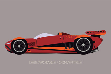 side view of convertible supercar vector, flat design style, fully editable
