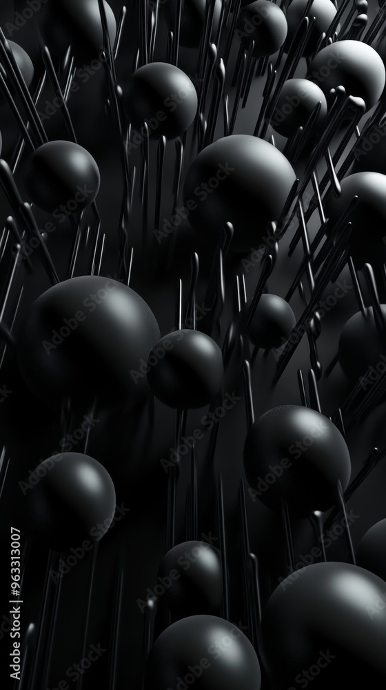 Poster black spheres floating and connected with black lines abstract background
