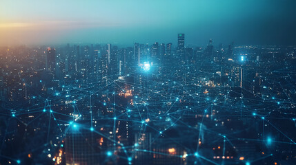 Fototapeta premium Smart city and communication network concept.(Internet of Things). Telecommunication image