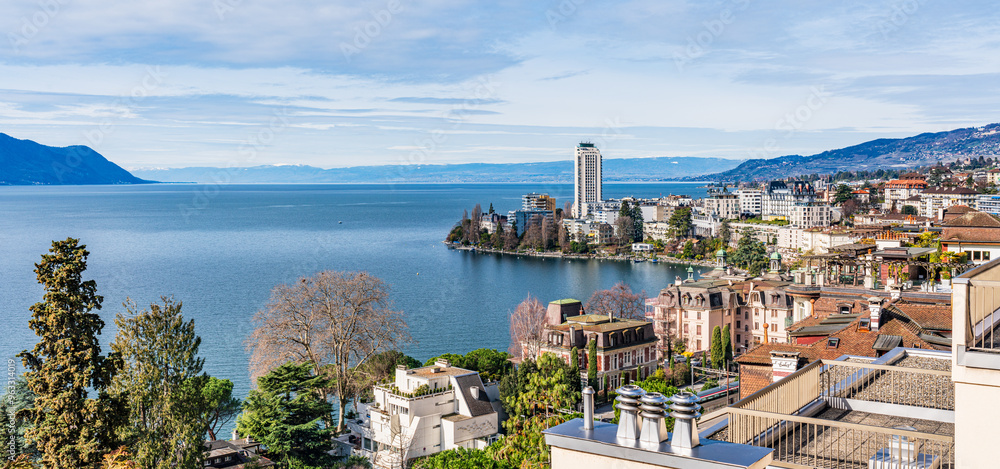 Poster 2024 Beautiful view on lake Geneva and Montreux