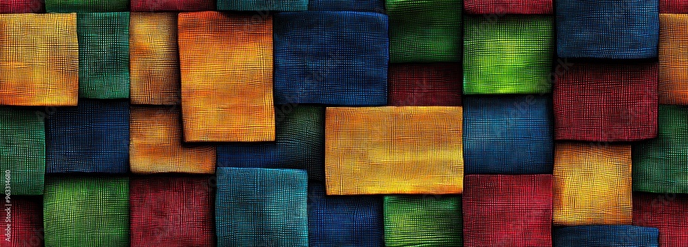 Poster a vibrant abstract kente cloth - ghana background featuring colorful rectangular shapes in various h
