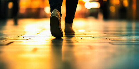 Fototapeta premium Assured Stride: A close-up of a person walking confidently, their posture straight and their gaze ahead.