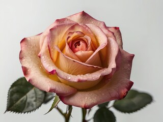 A delicate pink rose with soft petals against a blurred pink background,Single Orange Rose with Leaves on a Neutral Background
