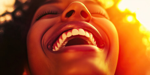 The Carefree Laugh: A close-up of a person laughing heartily, with their head thrown back and teeth visible.