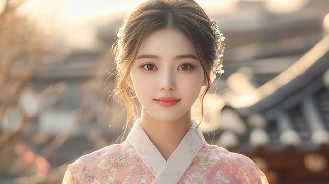 A serene portrait of a young woman in traditional attire, capturing the beauty of cultural heritage and elegance.