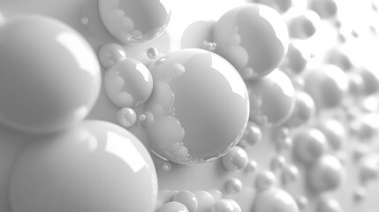 Abstract background with dynamic spheres flowing in white space