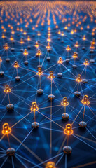A digital network featuring glowing locks symbolizing cybersecurity, data protection, and secure information systems in a connected environment.