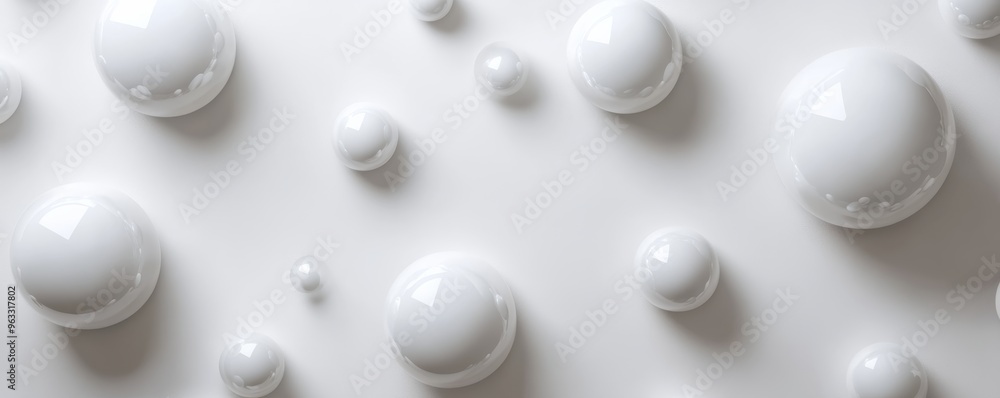Poster white spheres of different sizes creating abstract background