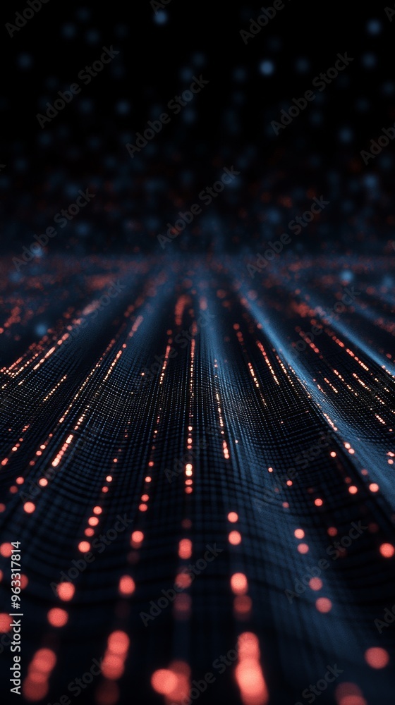 Poster abstract particles forming wavy surface with dof effect