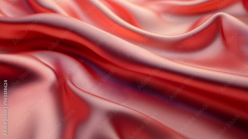 Poster soft red satin fabric flowing in a smooth curve with elegant elegance and subtle shimmer