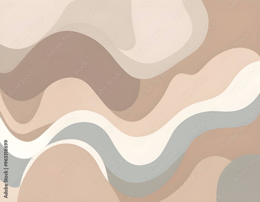 Wall mural soft earth tone pastel color organic shape and curve line art background