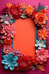 frame of flowers and leaves