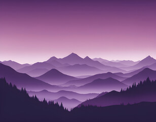 Fototapeta premium Beautiful Purple mountain silhouette landscape with fog in mountains background. 