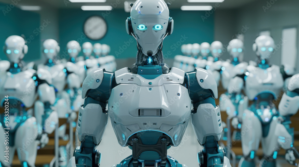 Poster the robots in classroom.
