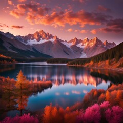 Fototapeta premium Beautiful sunset over the lake