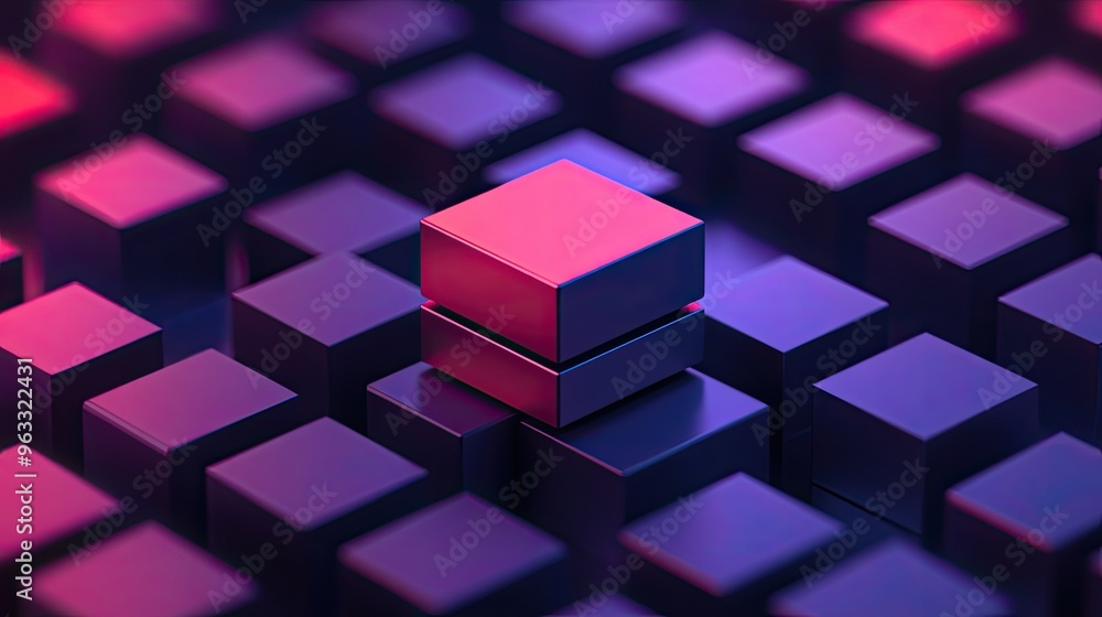 Poster a vibrant, abstract depiction of cubes with striking lighting, creating a modern and dynamic digital