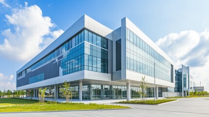 Obraz premium Exterior view of a modern healthcare hub, a large hospital building designed with contemporary architecture.