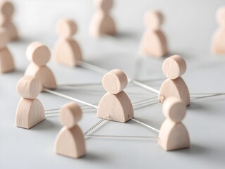 Obraz premium Wooden Figurines Connected in a Network for Business and Growth