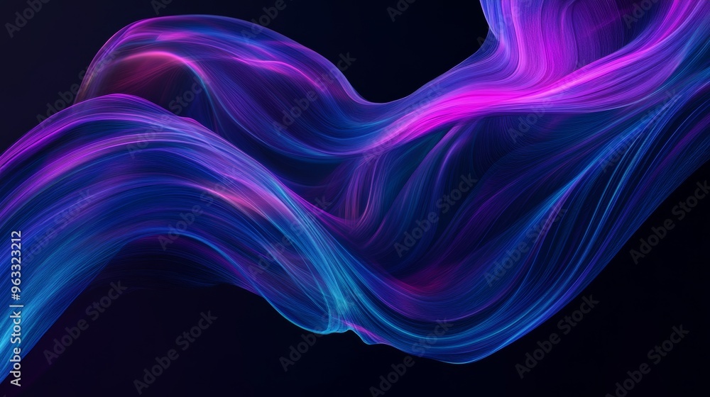 Poster abstract flowing neon lines forming wavy pattern