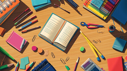 Back to School Supplies on Wooden Desk